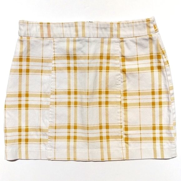 Forever 21 Plaid High Waisted Zip Up Front Mini Skirt White Yellow Medium - Picture 8 of 10